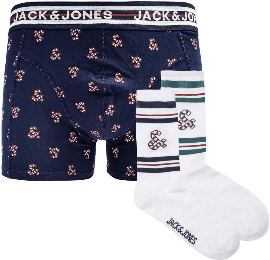 Jack & jones JUNIOR giftbox boxershort + sokken JACXMAS CANDY donkerblauw wit Jongens Stretchkatoen 128 - Foto 5