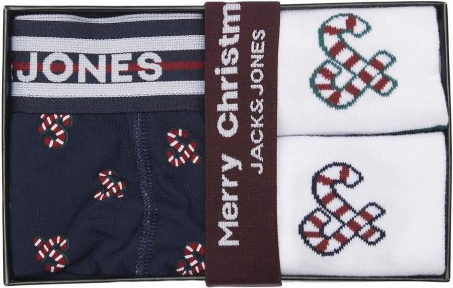 Jack & jones JUNIOR giftbox boxershort + sokken JACXMAS CANDY donkerblauw wit Jongens Stretchkatoen 128 - Foto 3