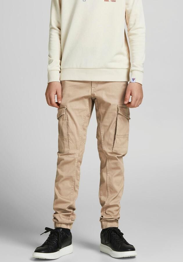 Jack & jones JUNIOR tapered fit cargobroek JPSTPAUL beige- Jongens Stretchkatoen 128