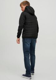 Jack & jones JUNIOR gewatteerde tussenjas JJEMULTI met logo zwart Jongens Polyester Capuchon 140 - Thumbnail 4