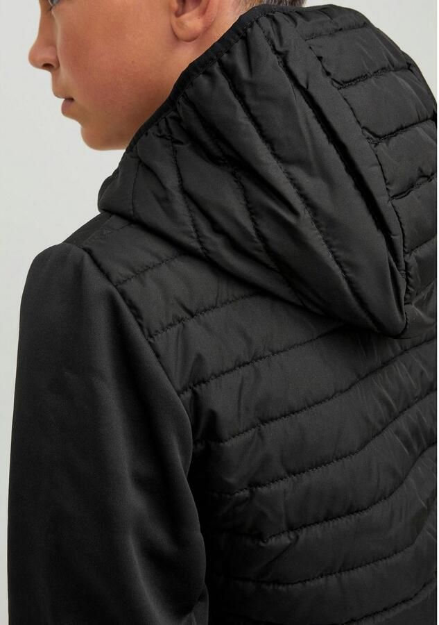 Jack & jones JUNIOR gewatteerde tussenjas JJEMULTI met logo zwart Jongens Polyester Capuchon 128 - Foto 4