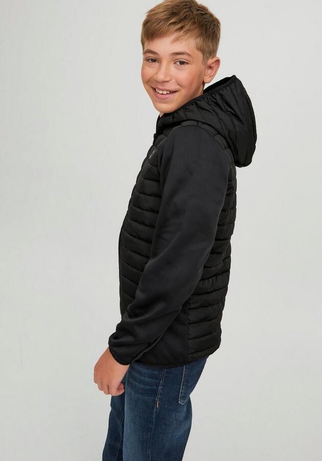 Jack & jones JUNIOR gewatteerde tussenjas JJEMULTI met logo zwart Jongens Polyester Capuchon 128 - Foto 5