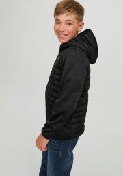 Jack & jones JUNIOR gewatteerde tussenjas JJEMULTI met logo zwart Jongens Polyester Capuchon 140 - Thumbnail 7