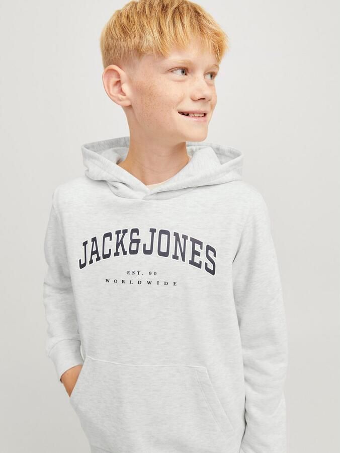 JACK & JONES JUNIOR hoodie JJECALEB VARSITY met logo wit melange - Foto 5