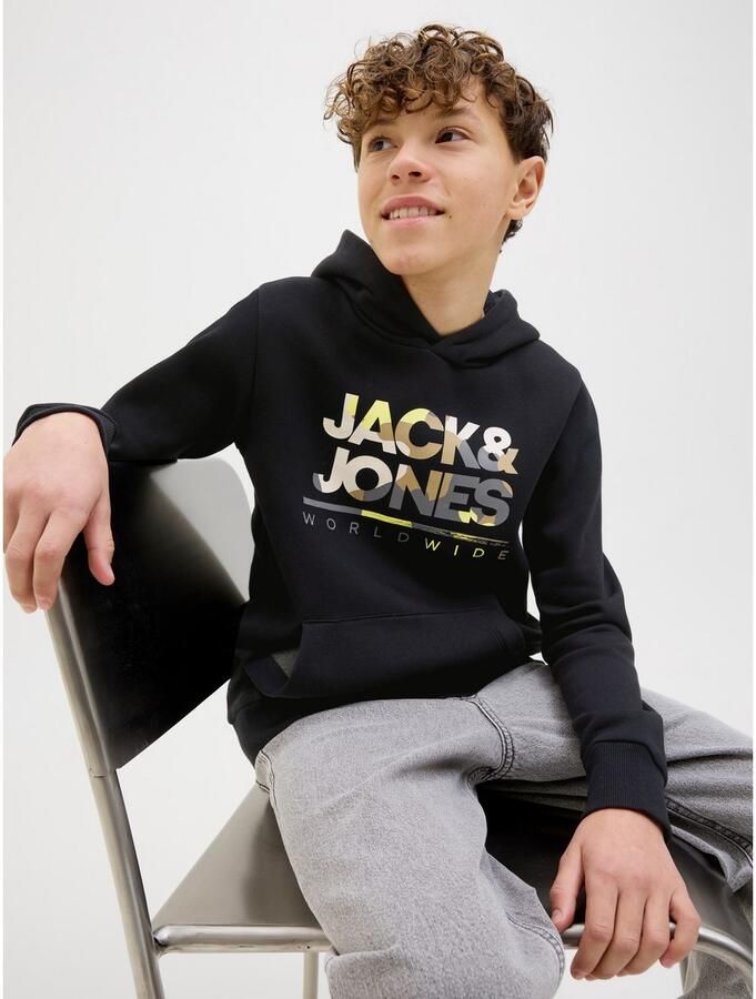 Jack & Jones Junior Hoodie JJLUKE SWEAT HOOD JNR met cool logo-voormotief