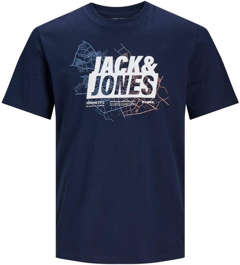 Jack & jones JUNIOR T-shirt JCOMAP met printopdruk donkerblauw Jongens Katoen Ronde hals 140