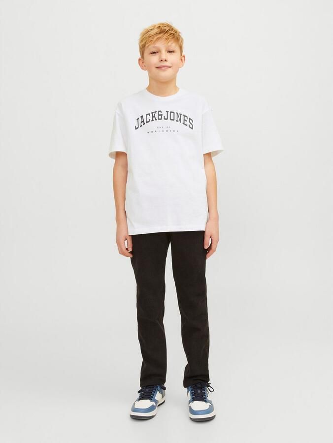 Jack & jones JUNIOR T-shirt JJECALEB VARSITY met logo wit Jongens Katoen Ronde hals 128 - Foto 5