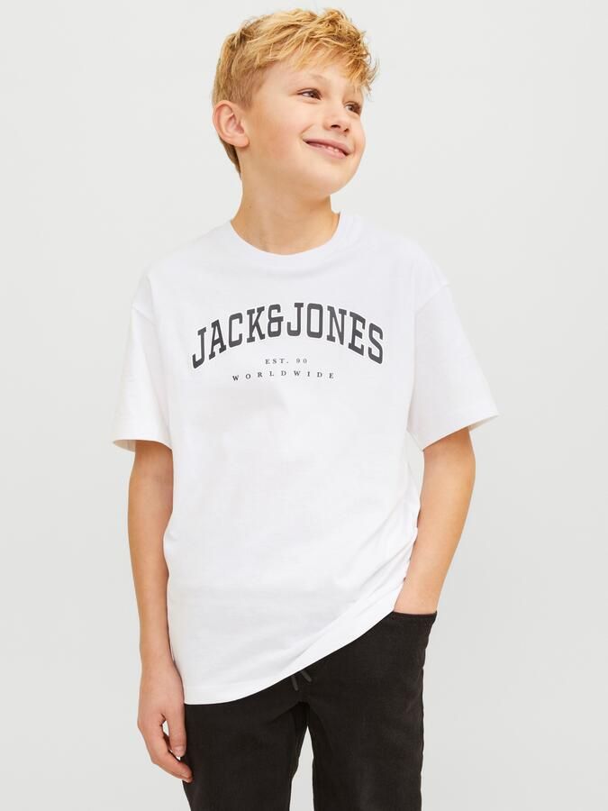 Jack & jones JUNIOR T-shirt JJECALEB VARSITY met logo wit Jongens Katoen Ronde hals 128 - Foto 8
