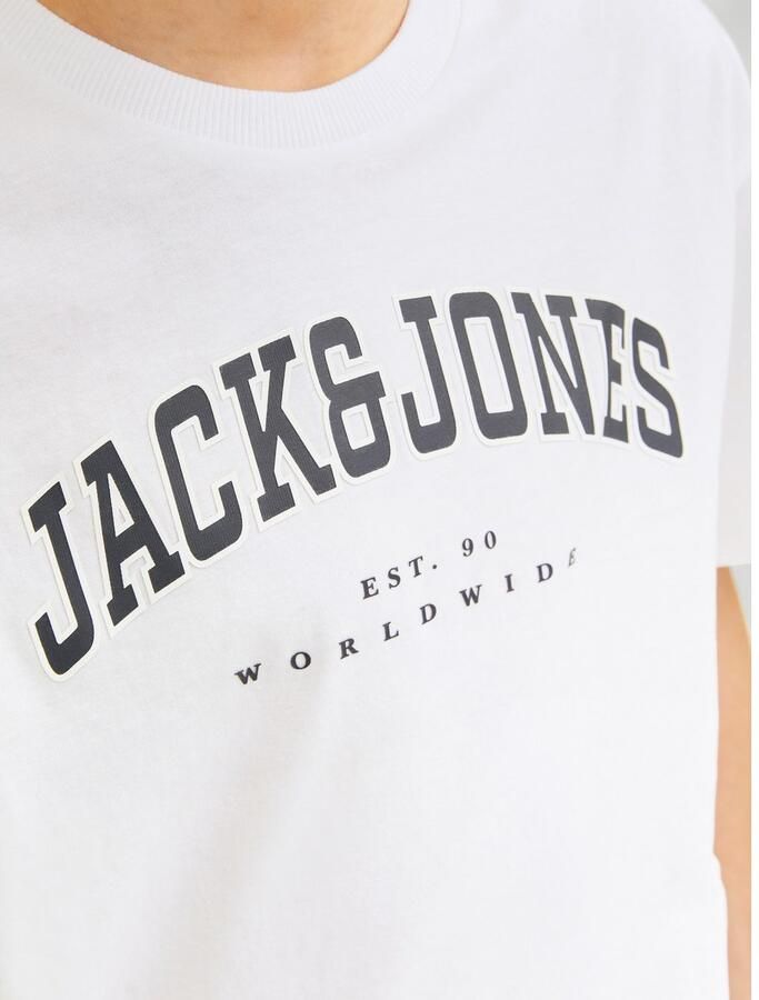 Jack & jones JUNIOR T-shirt JJECALEB VARSITY met logo wit Jongens Katoen Ronde hals 128 - Foto 4