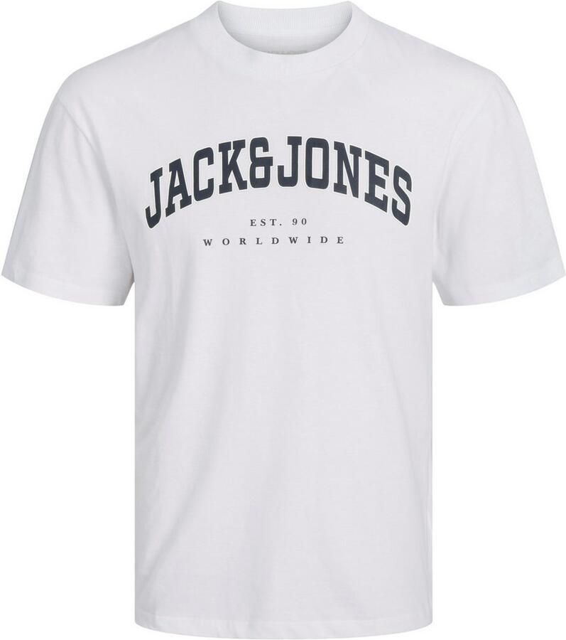 Jack & jones JUNIOR T-shirt JJECALEB VARSITY met logo wit Jongens Katoen Ronde hals 128 - Foto 3