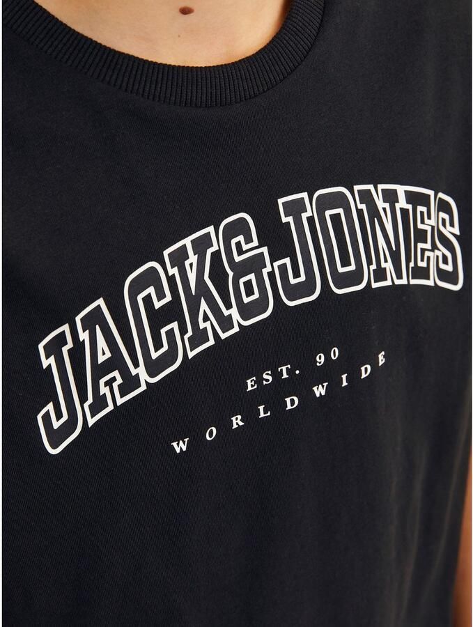 Jack & jones JUNIOR T-shirt JJECALEB VARSITY met logo zwart Jongens Katoen Ronde hals 128 - Foto 3