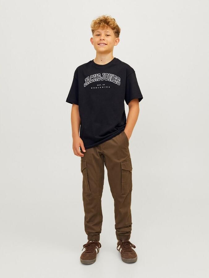 Jack & jones JUNIOR T-shirt JJECALEB VARSITY met logo zwart Jongens Katoen Ronde hals 128 - Foto 5