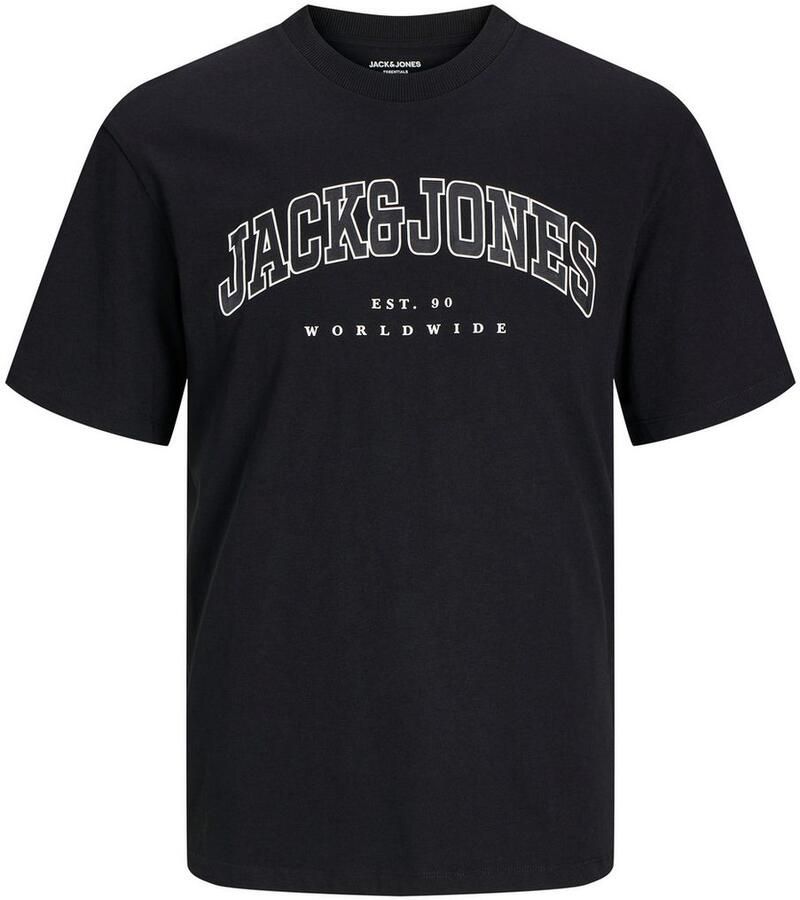 Jack & jones JUNIOR T-shirt JJECALEB VARSITY met logo zwart Jongens Katoen Ronde hals 128