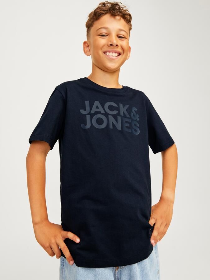 Jack & jones JUNIOR T-shirt JJECORP met tekst marine Blauw Jongens Katoen Ronde hals 128 - Foto 9