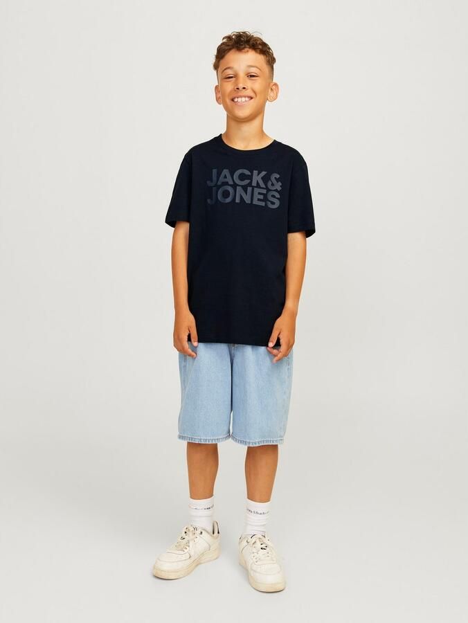 Jack & jones JUNIOR T-shirt JJECORP met tekst marine Blauw Jongens Katoen Ronde hals 128 - Foto 7