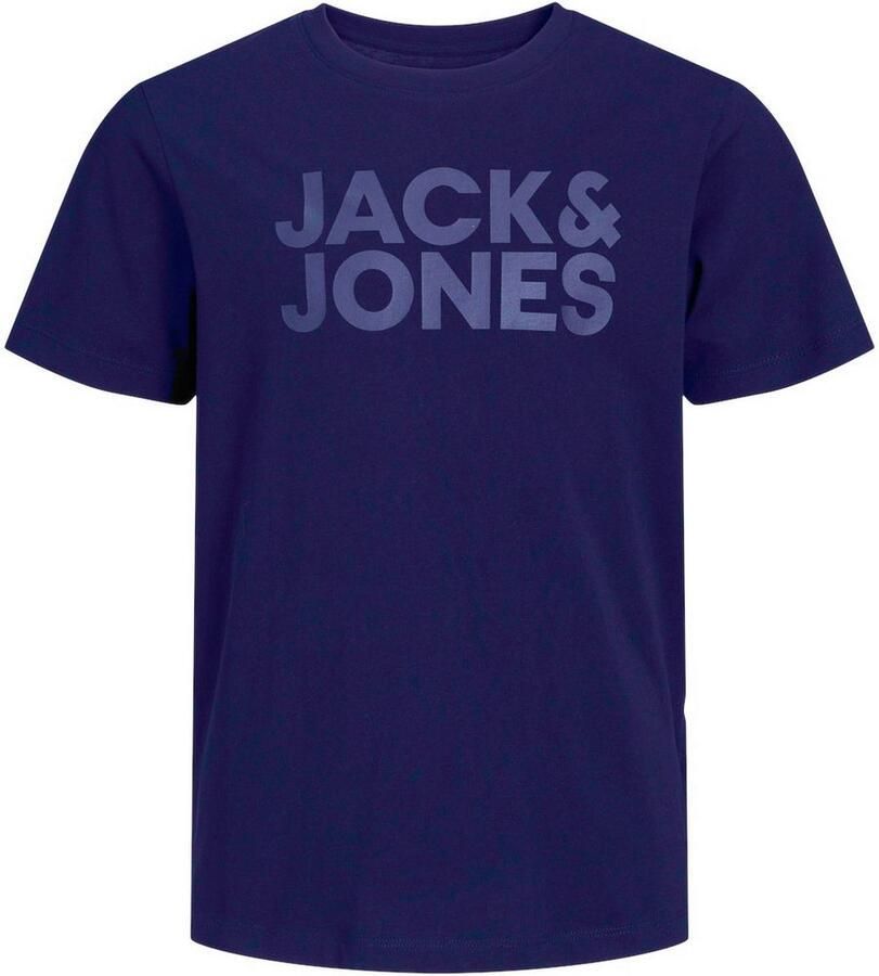 Jack & jones JUNIOR T-shirt JJECORP met tekst marine Blauw Jongens Katoen Ronde hals 128 - Foto 5
