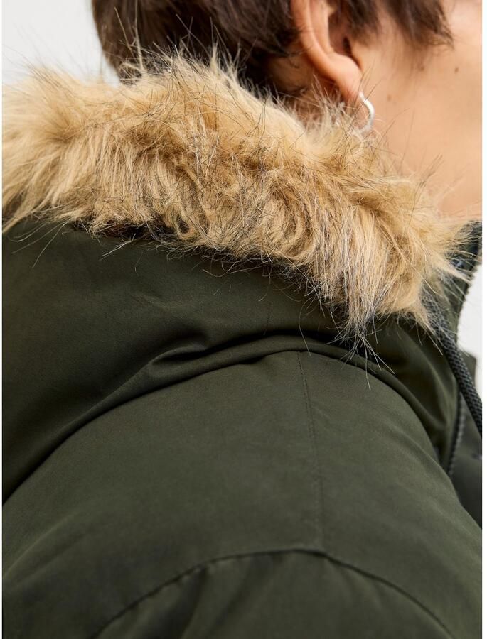 Jack & jones Parka met klepzakken en capuchon met imitatiebont