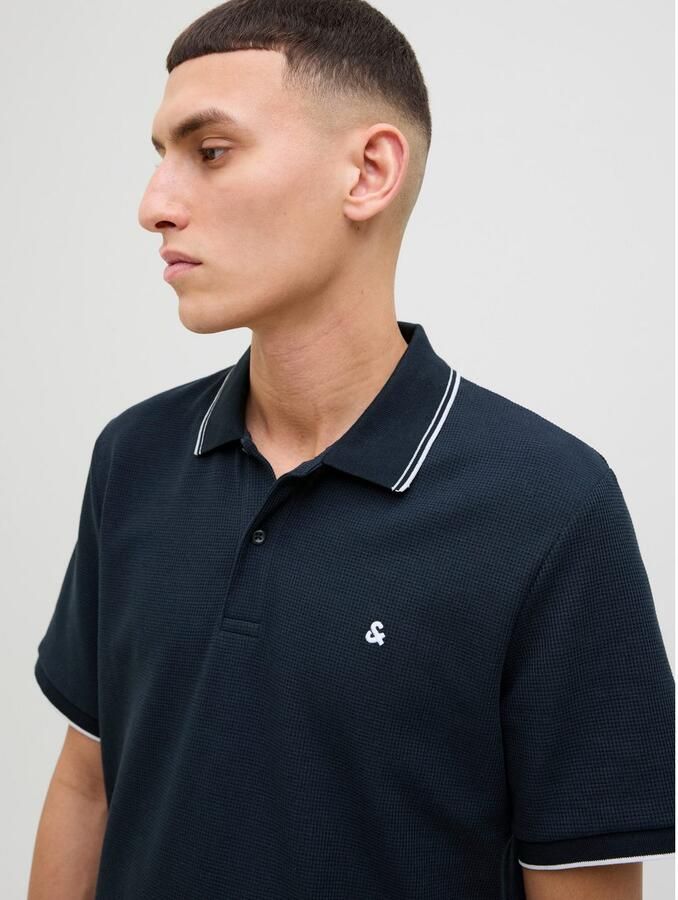 JACK & JONES ESSENTIALS regular polo met textuur donkerblauw - Foto 4