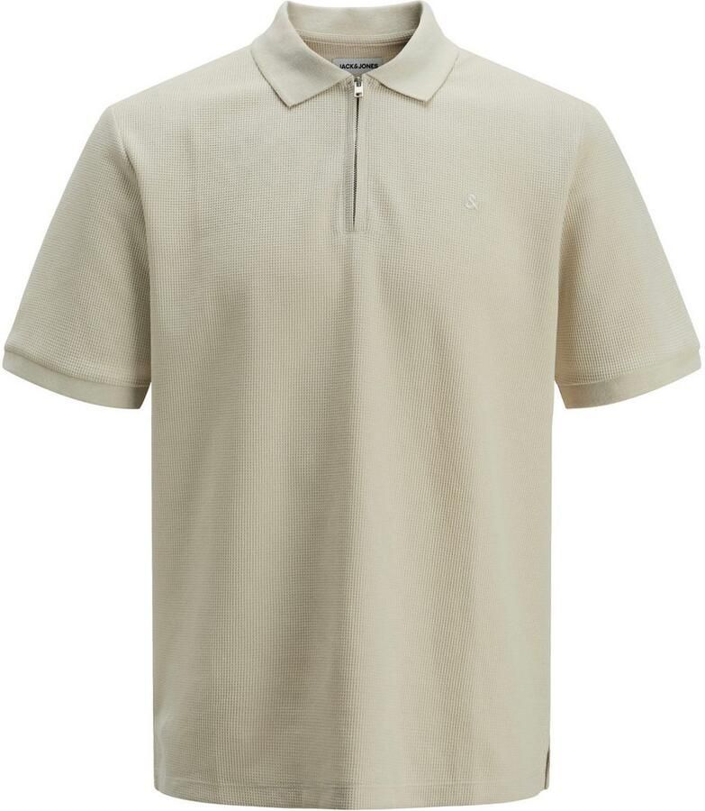 JACK & JONES ESSENTIALS regular polo met ingebreid patroon beige