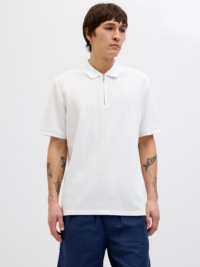JACK & JONES ESSENTIALS regular polo met ingebreid patroon wit - Foto 7
