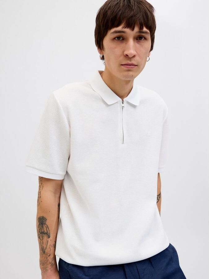 JACK & JONES ESSENTIALS regular polo met ingebreid patroon wit - Foto 4