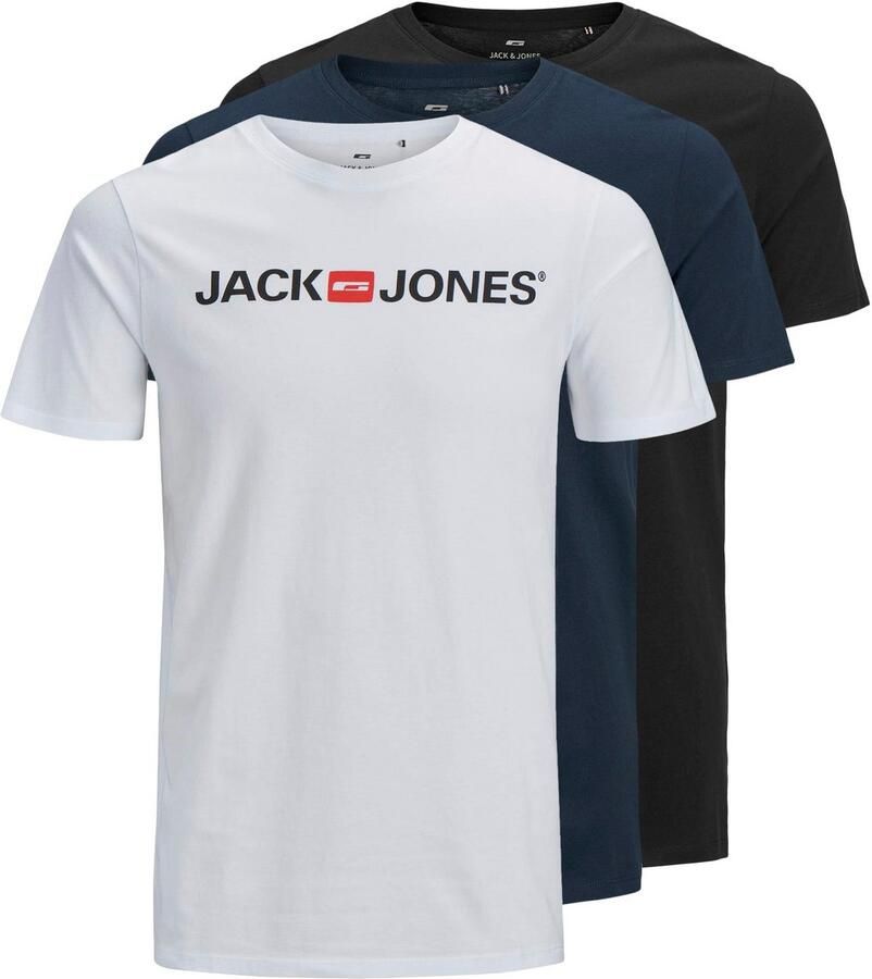 Jack & Jones Shirt met ronde hals JJECORP in 3-pack met print en ronde hals effen modieus regular fit katoen ronde hals (3-delig Set van 3) - Foto 3