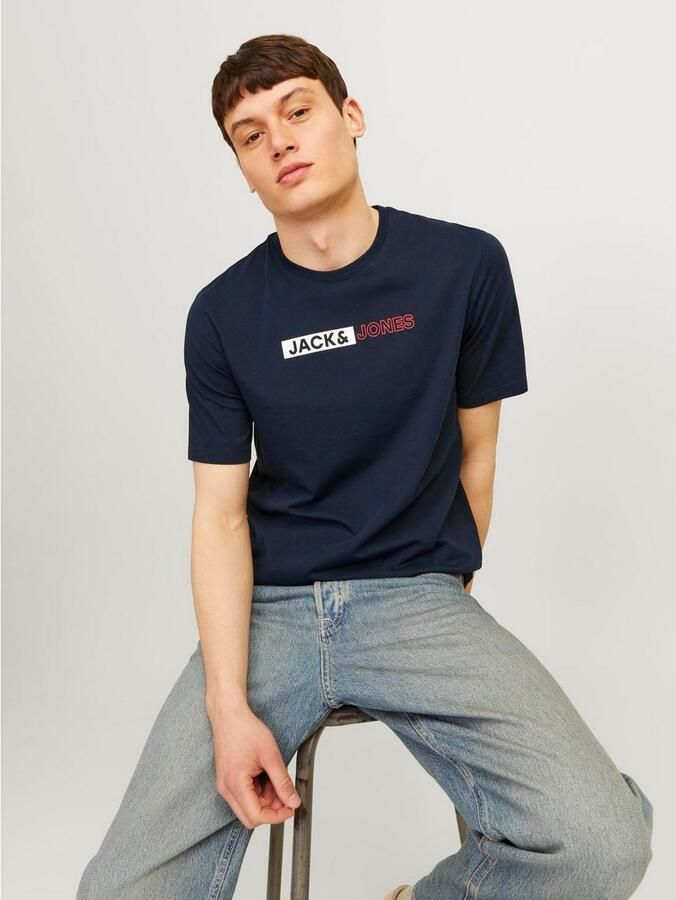JACK & JONES ESSENTIALS regular fit T-shirt JJECORP met logo donkerblauw - Foto 3