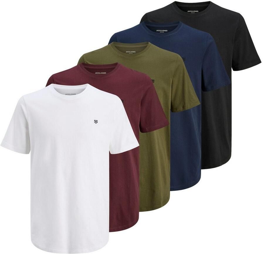 Jack & Jones Shirt met ronde hals JPRBLABRODY in 5-pack met logo print ronde hals en ademend (5-delig Set van 5)