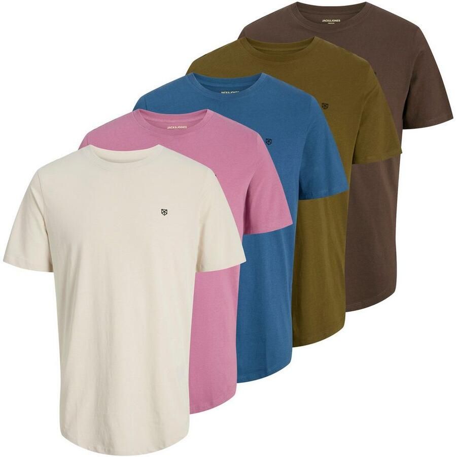 JACK & JONES PREMIUM T-shirt (set van 5) Moonbeam+PetrolBlue+DarkBrown+DarkOlive+Bor