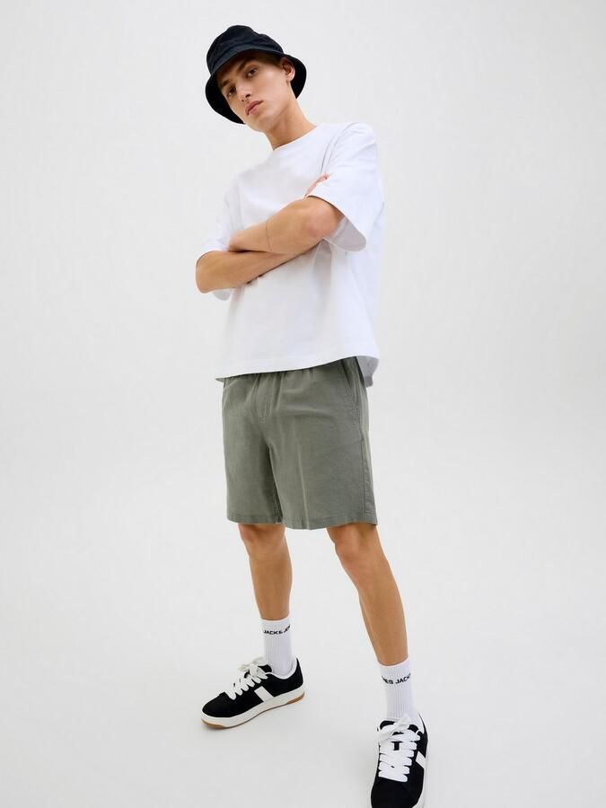 JACK & JONES PANTS STUDIO linnen regular casual short JPSTJAIDEN groen - Foto 7