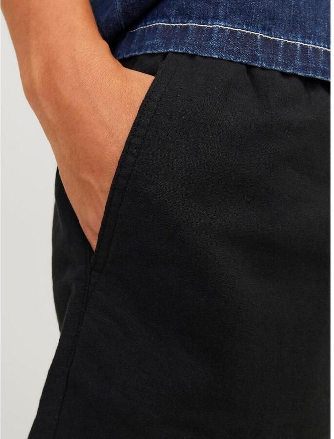 JACK & JONES PANTS STUDIO linnen regular casual short JPSTJAIDEN zwart - Foto 3
