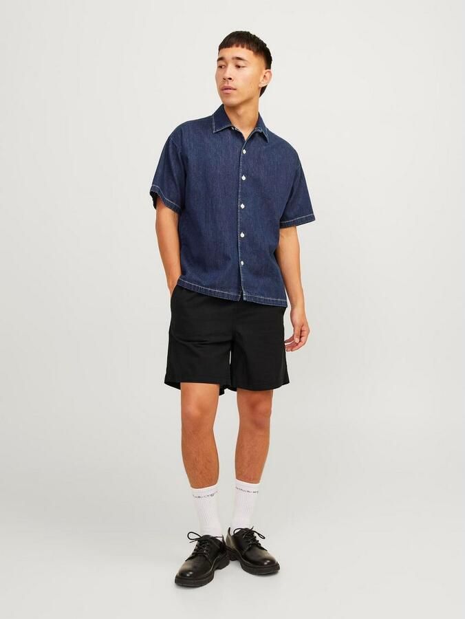 JACK & JONES PANTS STUDIO linnen regular casual short JPSTJAIDEN zwart - Foto 4
