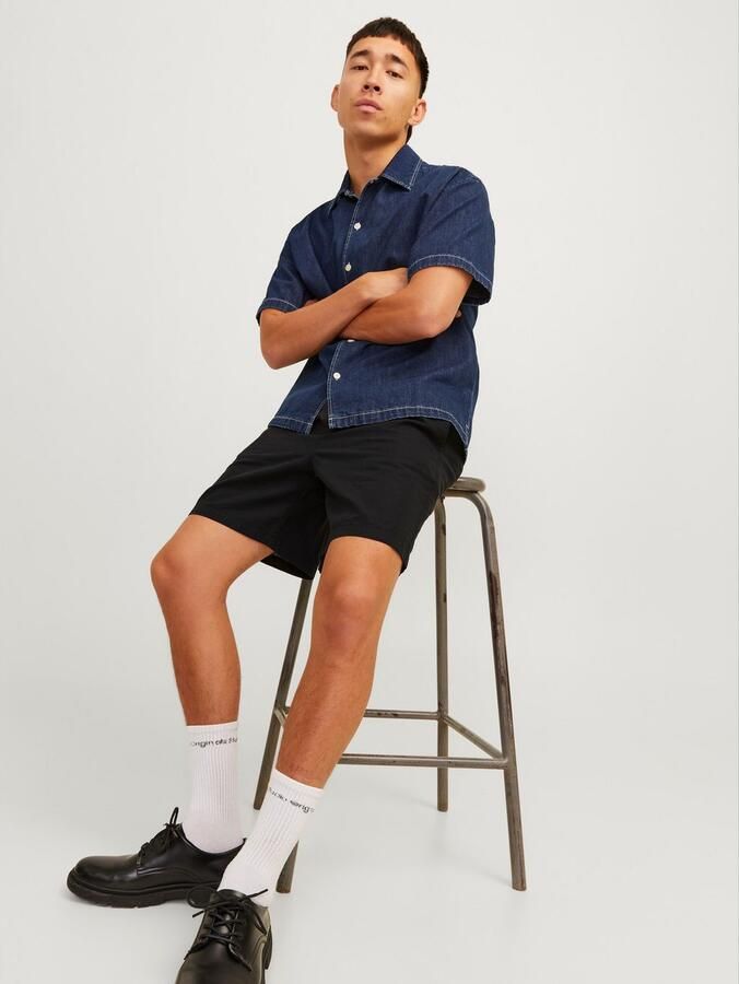 JACK & JONES PANTS STUDIO linnen regular casual short JPSTJAIDEN zwart - Foto 6