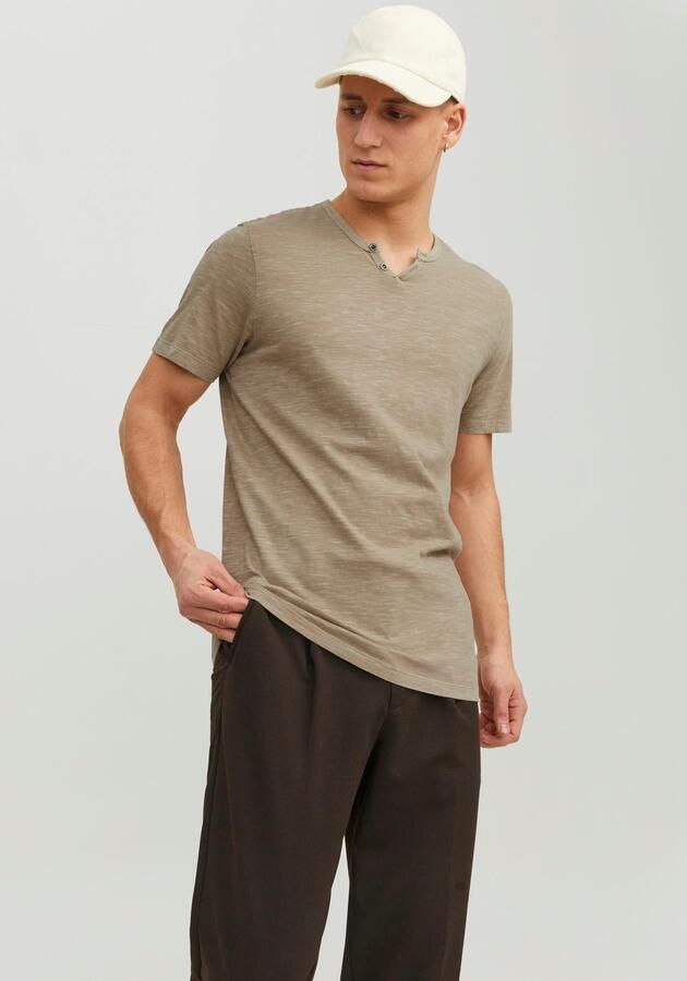 Jack & jones T-Shirt met Split Neck en Slubstof Brown Heren - Foto 7