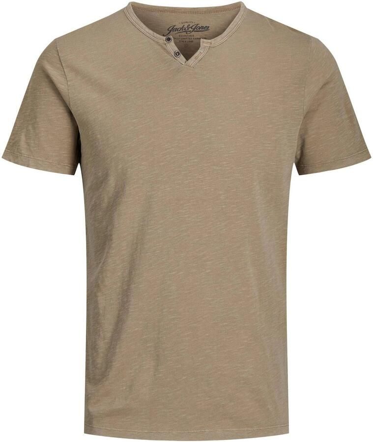 Jack & jones T-Shirt met Split Neck en Slubstof Brown Heren