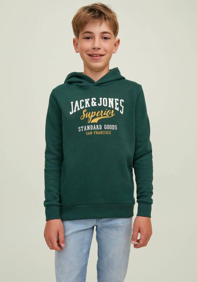 Jack & jones JUNIOR hoodie JJELOGO met logo donkergroen Sweater Logo 140