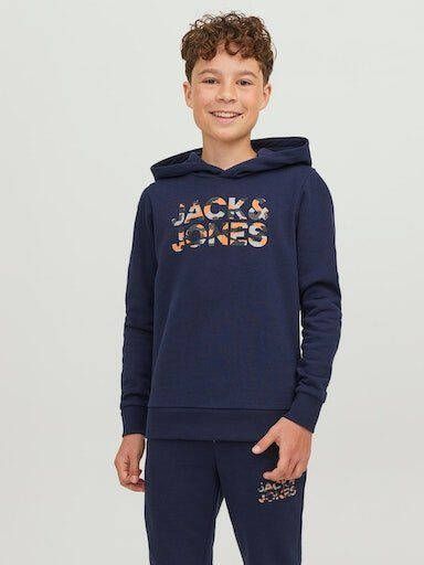 Jack & jones JUNIOR hoodie JJMILES met logo donkerblauw Sweater Logo 128