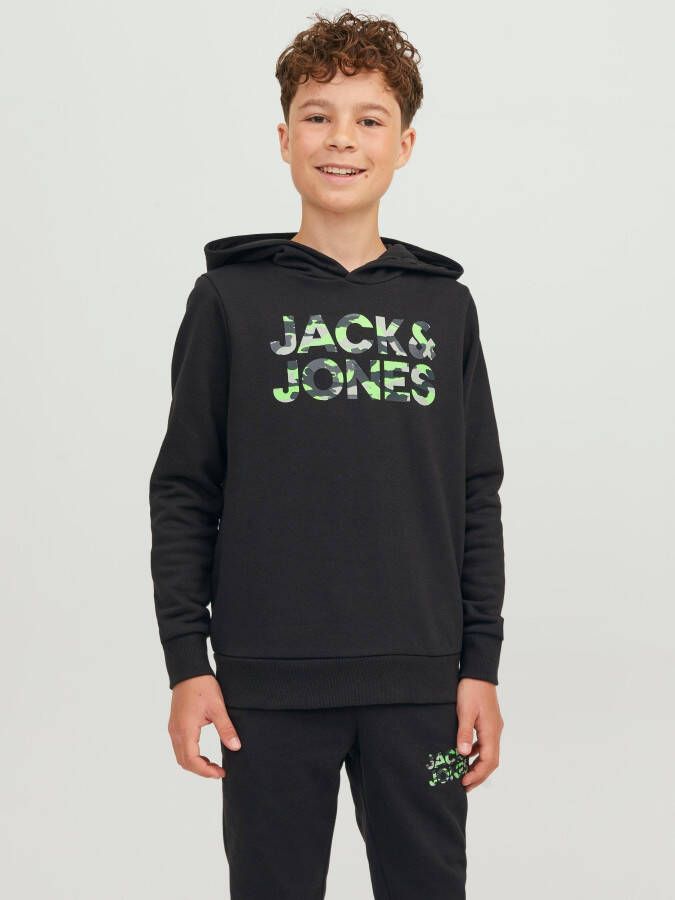 Jack & jones JUNIOR hoodie JJMILES met logo zwart Sweater Logo 152