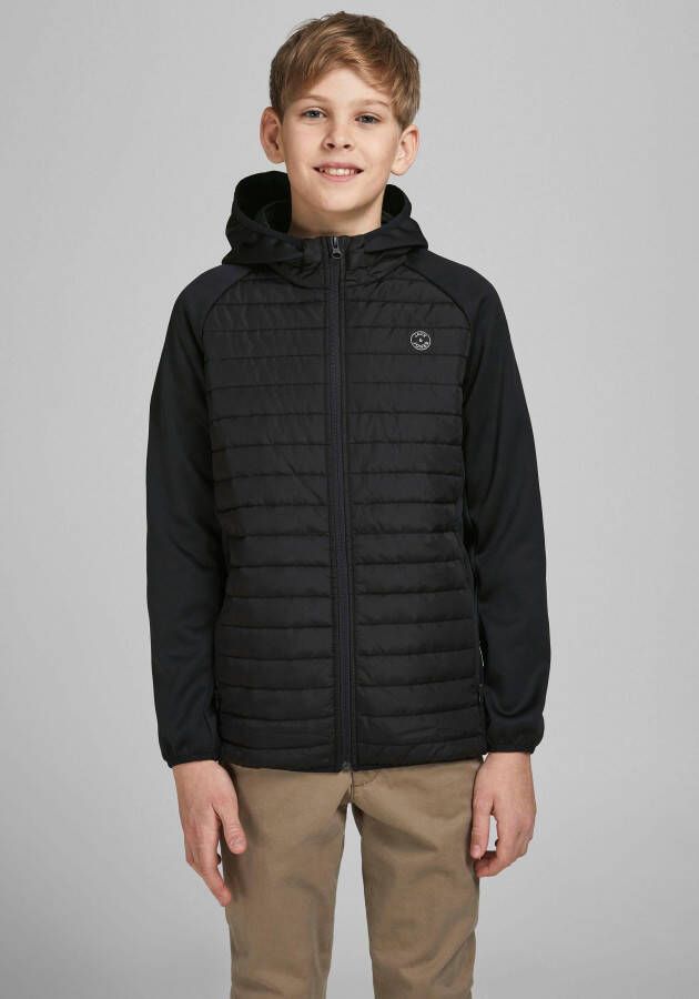 Jack & jones JUNIOR gewatteerde tussenjas JJEMULTI zwart Jongens Polyester Capuchon 128