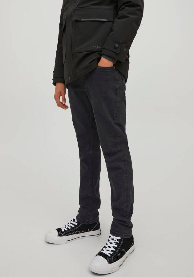 Jack & jones JUNIOR slim fit jeans JJIGLENN black denim Zwart Jongens Stretchdenim 134