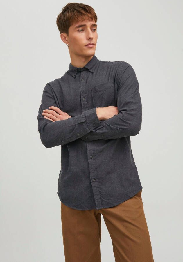 JACK & JONES ESSENTIALS slim fit overhemd JJECLASSIC dark grey melange