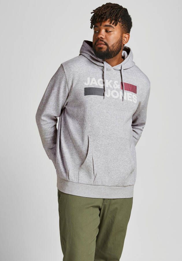 JACK & JONES PLUS SIZE hoodie JJECORP Plus Size met logo light grey melange