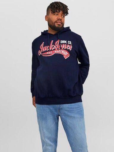 JACK & JONES PLUS SIZE hoodie JJELOGO Plus Size met printopdruk donkerblauw
