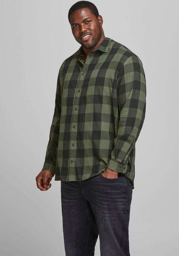 JACK & JONES PLUS SIZE geruit regular fit overhemd JJEGINGHAM Plus Size dusty olive - Foto 3