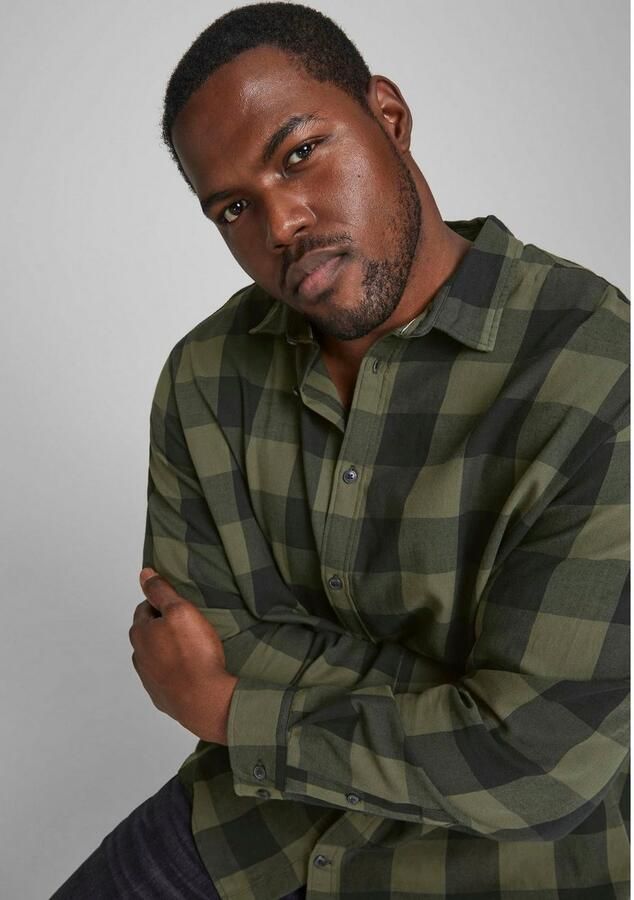 JACK & JONES PLUS SIZE geruit regular fit overhemd JJEGINGHAM Plus Size dusty olive - Foto 7