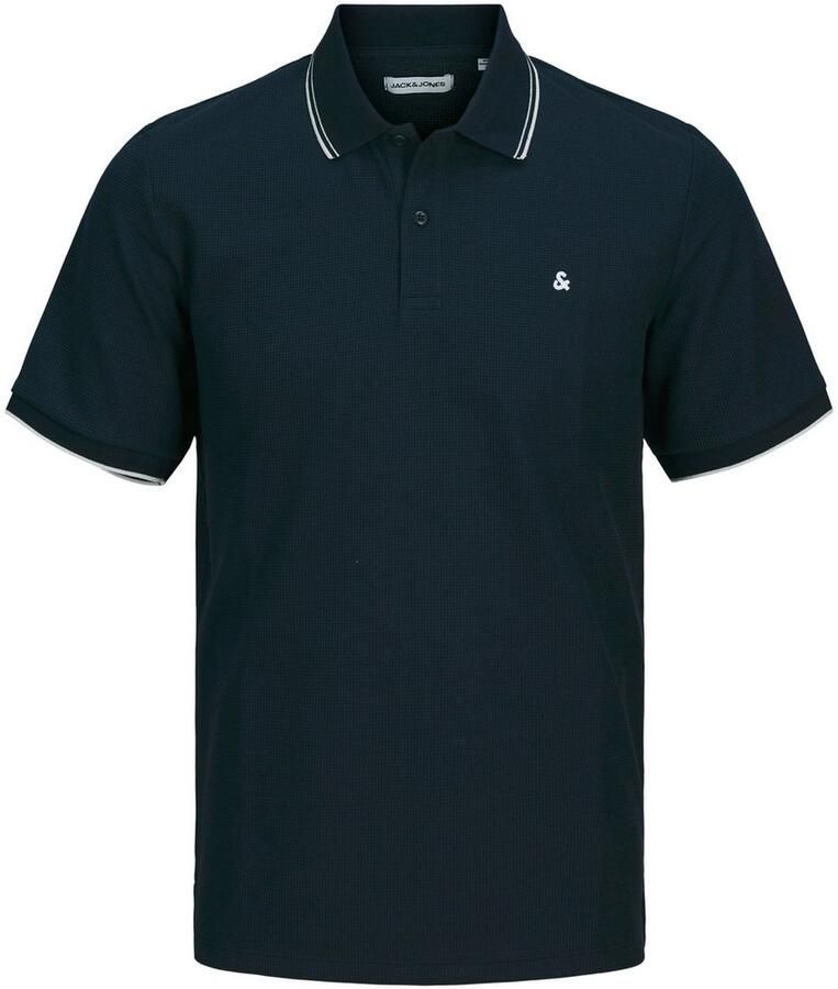 JACK & JONES PLUS SIZE regular polo met ingebreid patroon donkerblauw