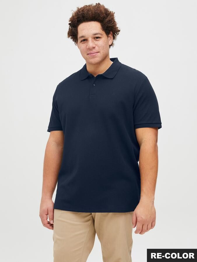 JACK & JONES PLUS SIZE regular polo met ingebreid patroon donkerblauw - Foto 4