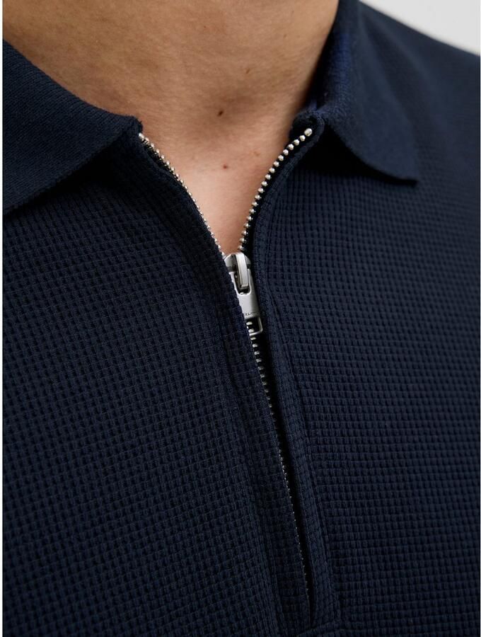 JACK & JONES ESSENTIALS regular polo met ingebreid patroon donkerblauw - Foto 7