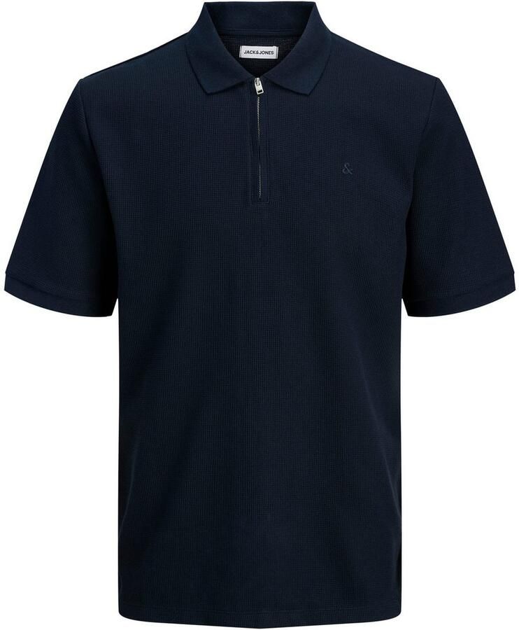 JACK & JONES ESSENTIALS regular polo met ingebreid patroon donkerblauw - Foto 4