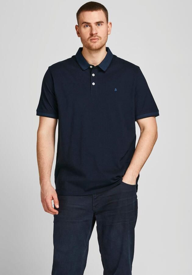 JACK & JONES PLUS SIZE slim fit polo JJEPAULOS Plus Size met contrastbies dak navy - Foto 14